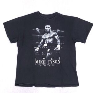 Mike Tyson Graphic Tee Shirt Mens L 1986 Heavyweight Champion Black Streetwear
